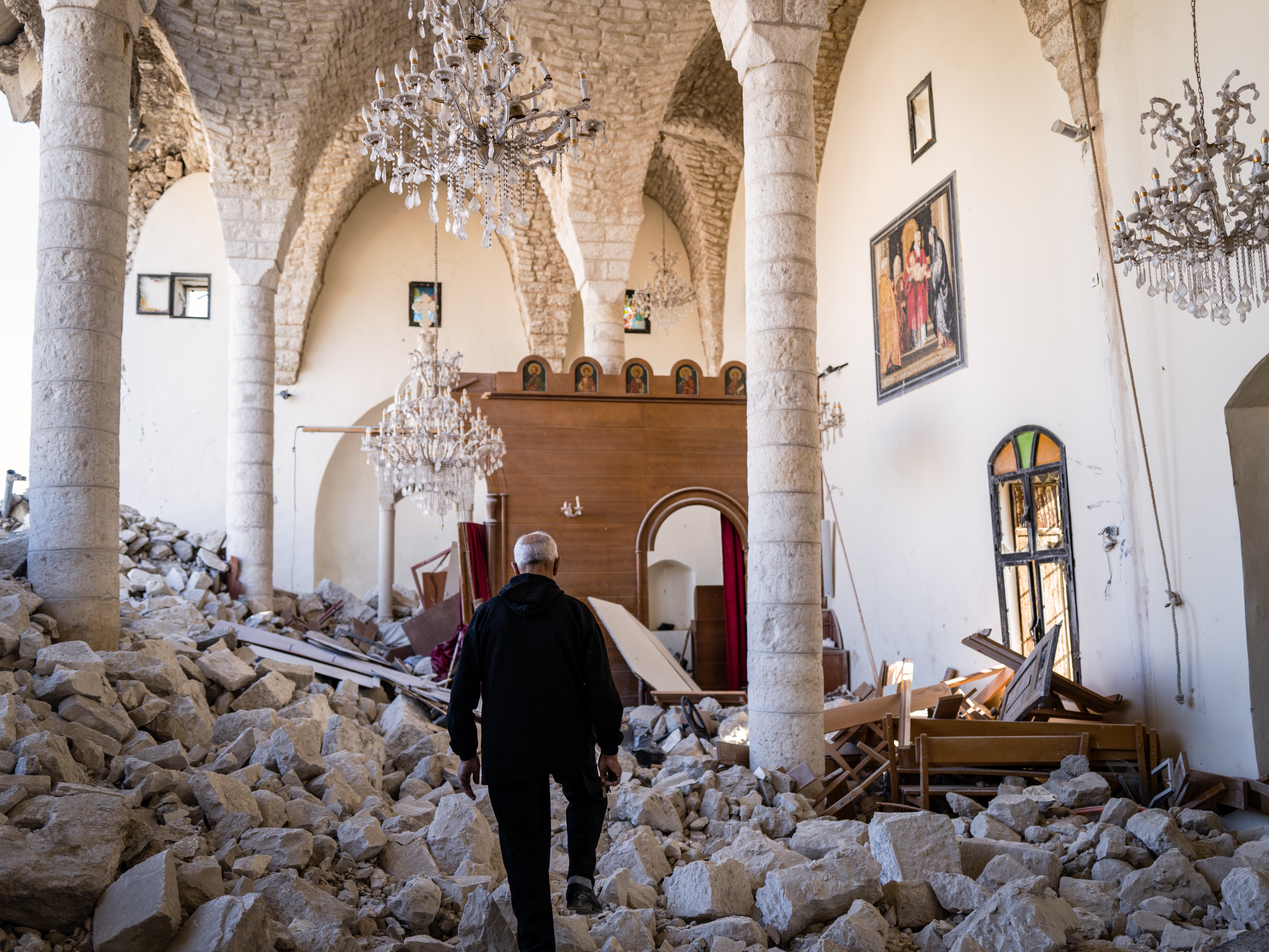 Lebanese officials say eight people were killed in an October airstrike on this 19th century Greek Catholic church in the village of Derdghaya. The Israeli military confirmed the airstrike, but said it was targeting terrorists who it says embed near or beneath cultural heritage sites.